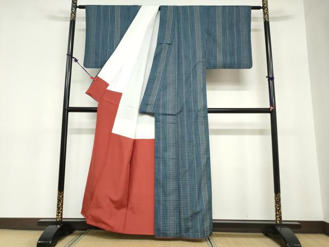 平和屋着物●上質な紬 花織 変わり縞 正絹 逸品 DABC2727ud