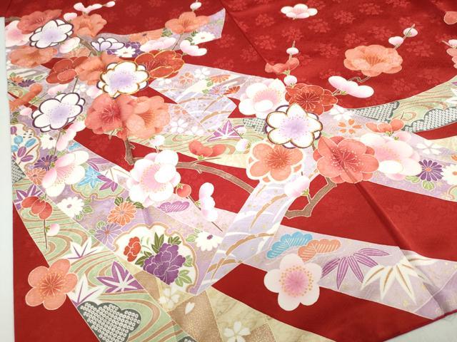 平和屋着物●豪華振袖 駒刺繍 熨斗草花文 金彩 正絹 逸品 DABC2738ud