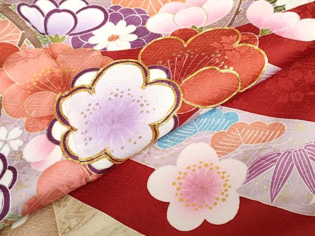 平和屋着物●豪華振袖 駒刺繍 熨斗草花文 金彩 正絹 逸品 DABC2738ud