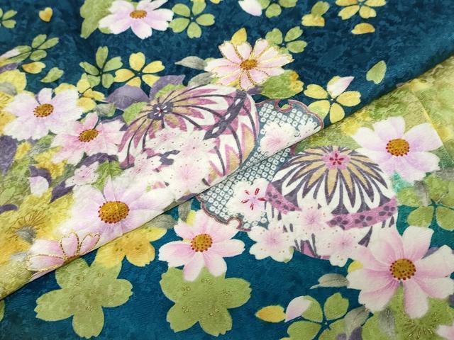 平和屋着物●豪華振袖 駒刺繍 手毬草花文 暈し染め 金彩 正絹 逸品 DABC2741ud