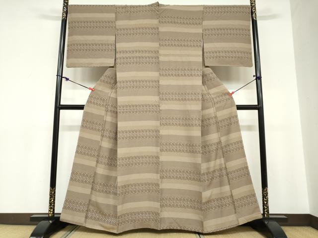 平和屋着物●上質なお召 横段草葉文 正絹 逸品 未使用 DABC2745ud