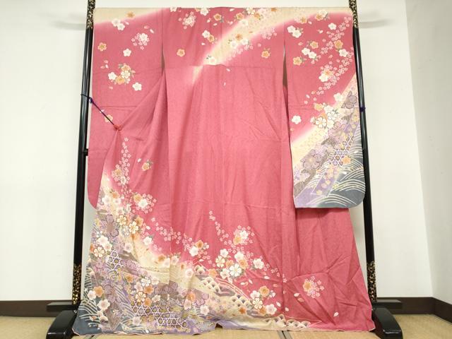 平和屋着物●豪華振袖 駒刺繍 吉祥草花文 暈し染め 金彩 銀通し地 正絹 逸品 DABC2747ud