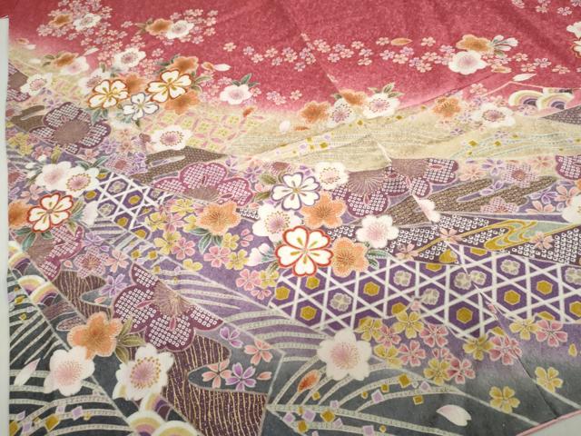 平和屋着物●豪華振袖 駒刺繍 吉祥草花文 暈し染め 金彩 銀通し地 正絹 逸品 DABC2747ud