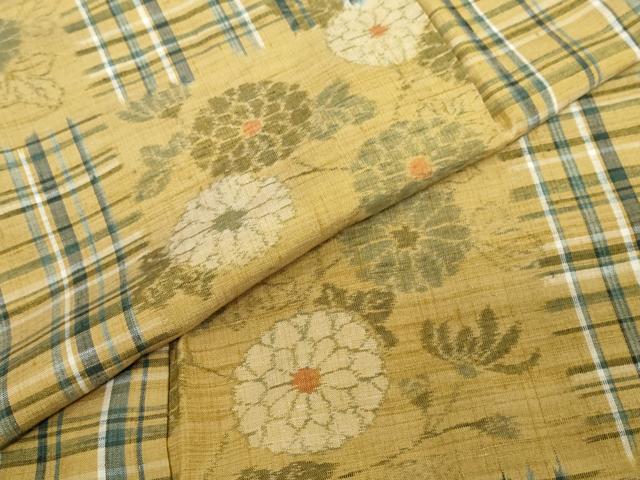 平和屋着物●上質な紬 市松草花文 正絹 逸品 DABC2748ud