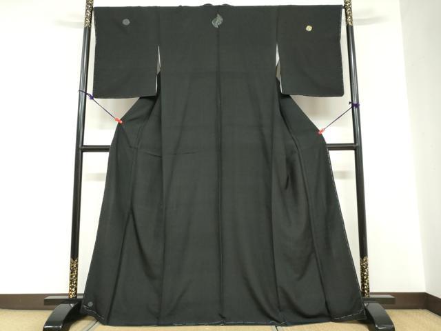 平和屋着物●訪問着 紬地 パッチワーク 花丸文 濡羽色 正絹 逸品 未使用 DABC2751ud