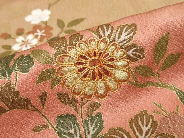 平和屋着物●訪問着 駒刺繍 貝桶飛鶴草花文 金彩 正絹 逸品 DABC2754ud
