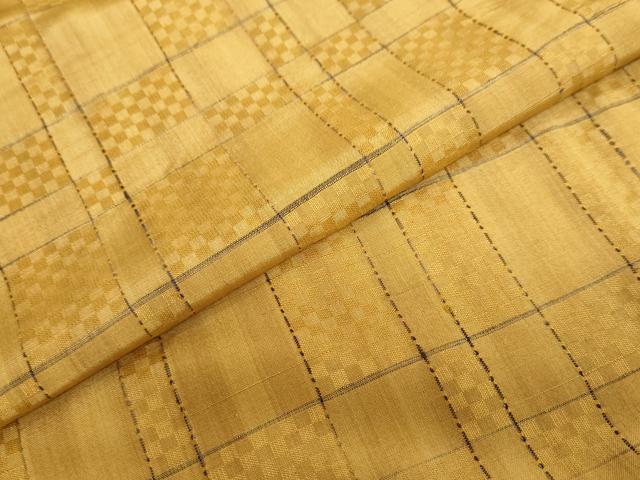 平和屋着物●黄八丈 紬 市松綾織 変わり格子文 正絹 逸品 DABC2756ud