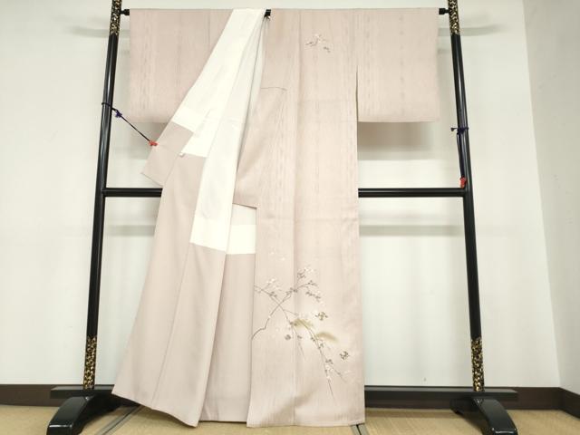 平和屋着物●訪問着 駒刺繍 ふくれ織 松皮菱草花文 金彩 正絹 逸品 DABC2768ud
