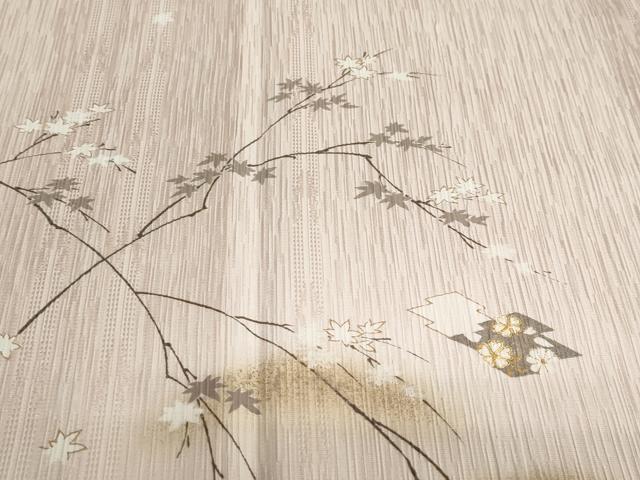 平和屋着物●訪問着 駒刺繍 ふくれ織 松皮菱草花文 金彩 正絹 逸品 DABC2768ud