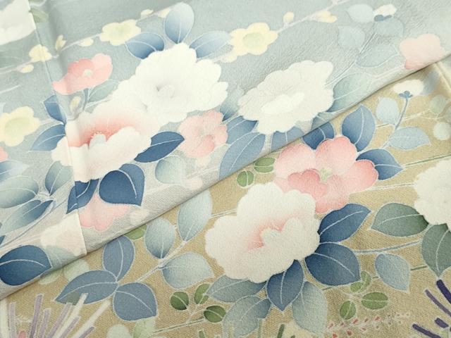 平和屋着物●訪問着 友禅 草花文 暈し染め 正絹 逸品 DABC2770ud