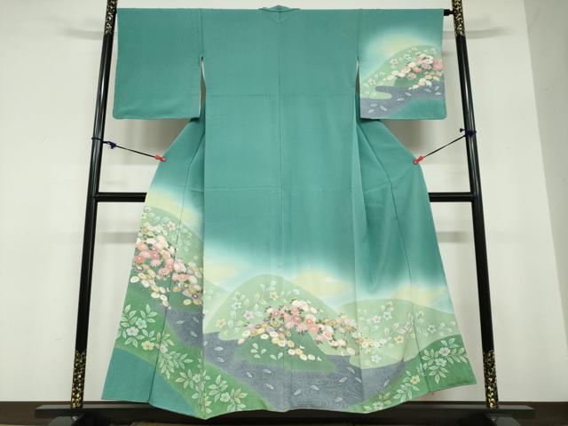 平和屋着物●訪問着 絞り 流水草花文 暈し染め 正絹 逸品 未使用 DABC2772ud