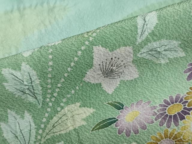 平和屋着物●訪問着 絞り 流水草花文 暈し染め 正絹 逸品 未使用 DABC2772ud