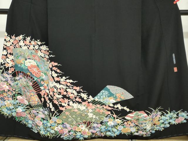 平和屋着物●本加賀友禅作家 佐藤潤 黒留袖 扇面にながれ梅 正絹 逸品 未使用 DABC2773ud