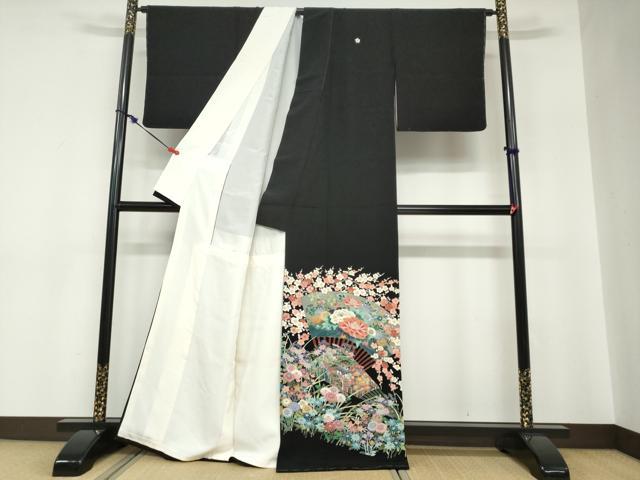 平和屋着物●本加賀友禅作家 佐藤潤 黒留袖 扇面にながれ梅 正絹 逸品 未使用 DABC2773ud