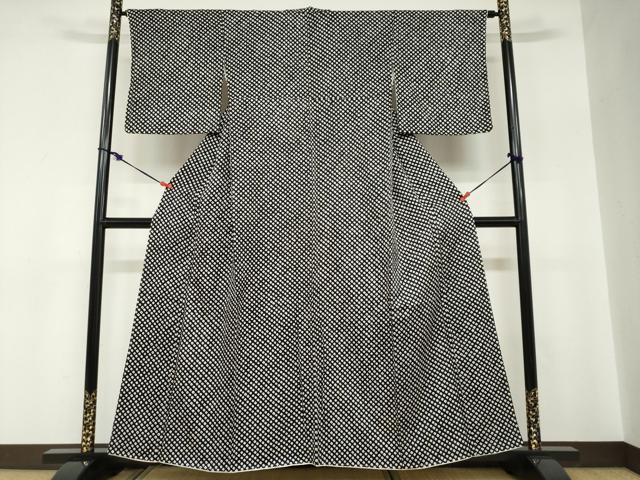 平和屋着物●大変加工の良い総絞り小紋 黒地 正絹 逸品 未使用 DABC2776ud