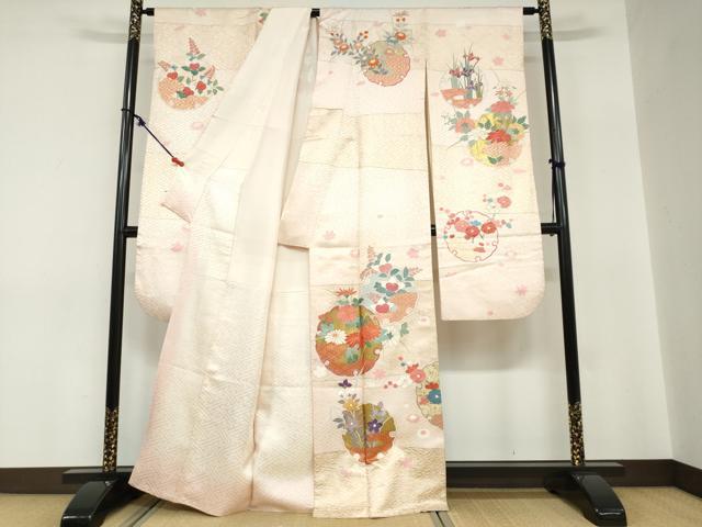 平和屋着物●豪華振袖 駒刺繍 雪輪草花文 金彩 正絹 逸品 DABC2804ud