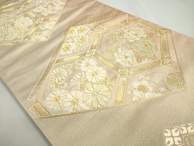 平和屋着物◎六通柄袋帯 吉祥草花文 金糸 正絹 逸品 DABC2811ud