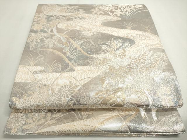 平和屋着物◎六通柄袋帯 京洛錦 二重引箔 流水花文 金銀糸 正絹 逸品 DABC2815ud