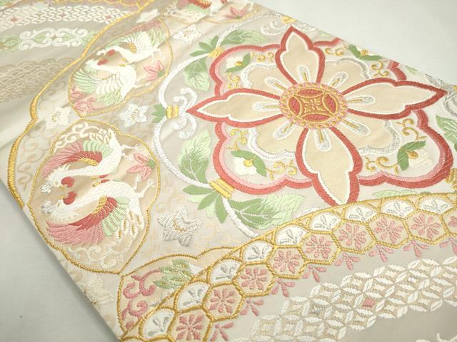 平和屋着物◎六通柄袋帯 唐織 花鳥文 金銀糸 正絹 逸品 DABC2818ud