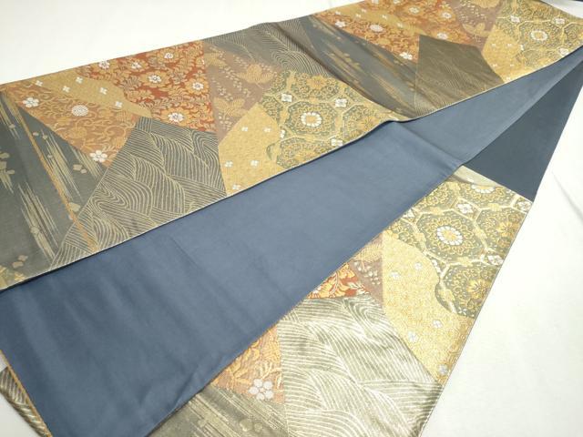平和屋着物◎六通柄袋帯 切嵌草花文 金糸 正絹 逸品 DABC2824ud