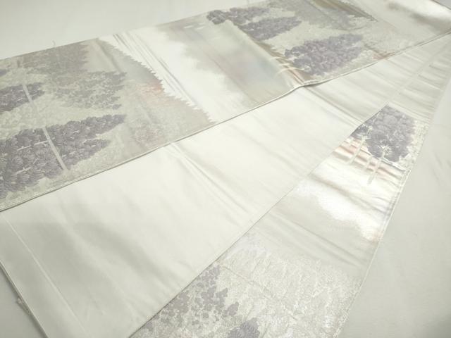 平和屋着物◎六通柄袋帯 樹林文 銀糸 引箔 正絹 逸品 DABC2831ud