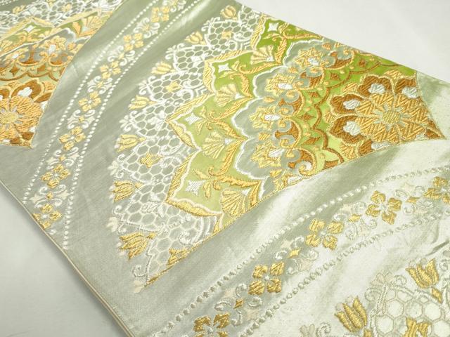 平和屋着物◎六通柄袋帯 洋花文 金銀糸 正絹 逸品 DABC2833ud