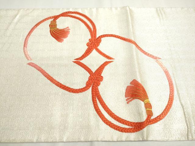 平和屋着物◎太鼓柄袋帯 総刺繍 結び紐文 金銀糸 正絹 逸品 DABC2847ud