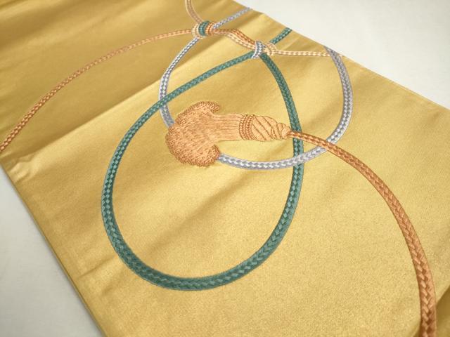 平和屋着物◎中国三大刺繍 相良刺繍 太鼓柄袋帯 駒刺繍 結び紐文 金糸 正絹 逸品 DABC2848ud