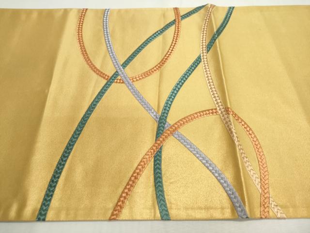 平和屋着物◎中国三大刺繍 相良刺繍 太鼓柄袋帯 駒刺繍 結び紐文 金糸 正絹 逸品 DABC2848ud