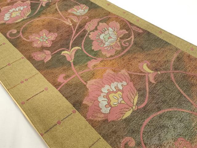 平和屋着物◎六通柄袋帯 更紗花唐草文 正絹 逸品 DABC2872ud