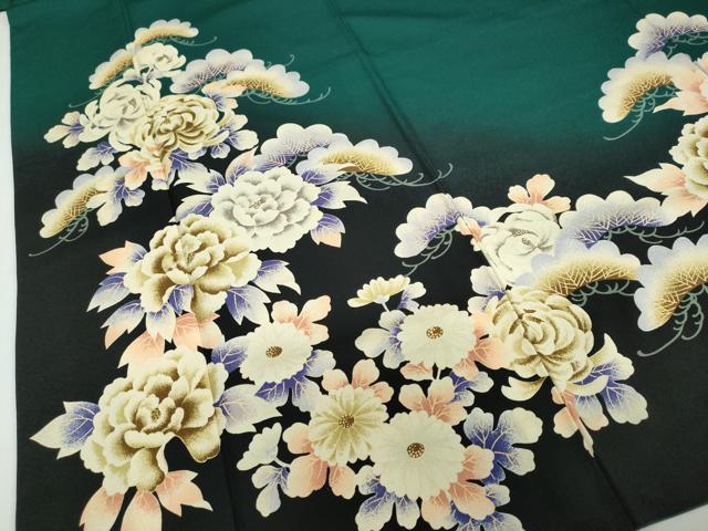 平和屋着物●小振袖 二尺袖 草花文 洗える着物 DABC2909ud