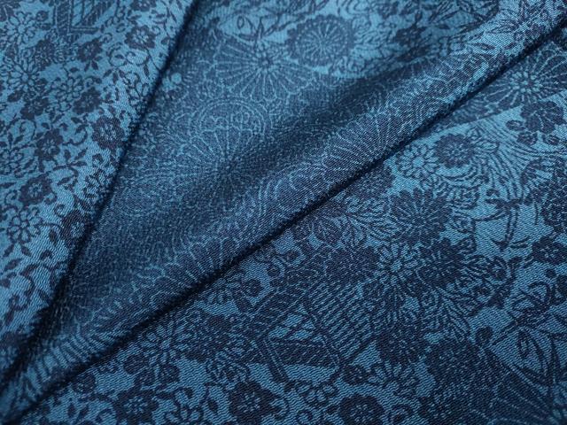 平和屋着物●本藍 型染め 小紋 切嵌草花文 鬼しぼ縮緬 正絹 逸品 DABC2912ud