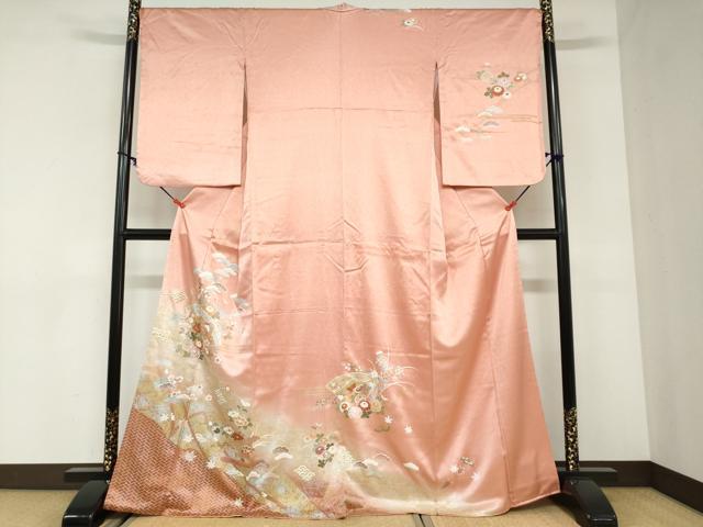 平和屋着物○訪問着 駒刺繍 扇面草花文 金銀彩 正絹 逸品 DABC2921ud