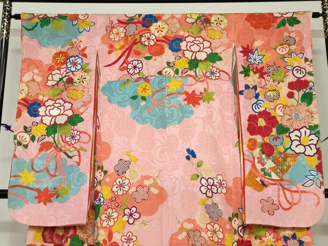 平和屋本店●アンティーク 大正ロマン 振袖 駒刺繍 吉祥草花文 金銀糸 正絹 逸品 DABC2932ud