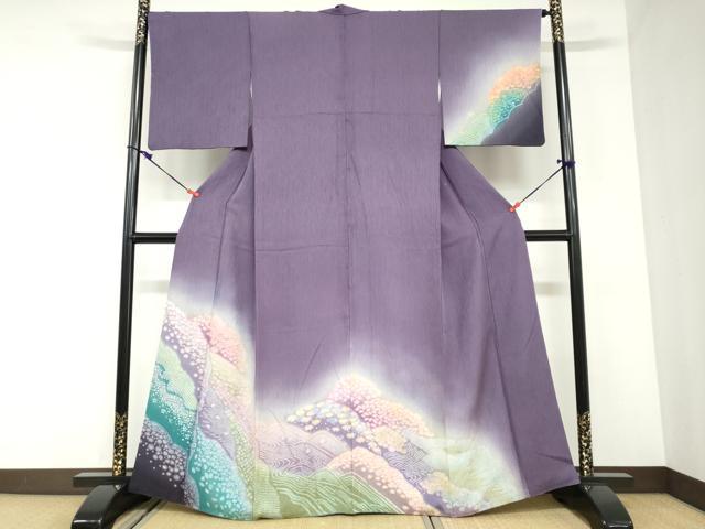 平和屋着物○訪問着 草花霞文 暈し染め 正絹 逸品 DABC2934ud