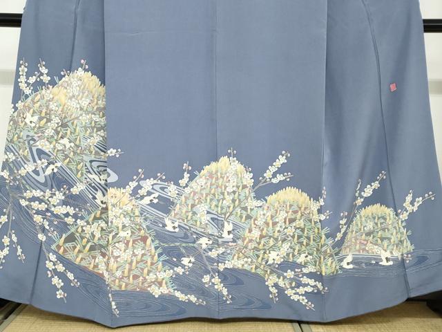 平和屋着物●豪華色留袖 友禅 作家物 流水飛鶴草花文 正絹 逸品 DABC2940ud