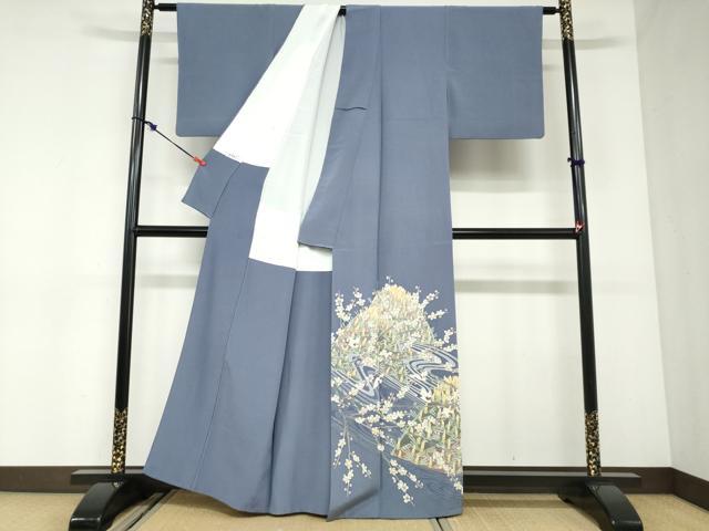 平和屋着物●豪華色留袖 友禅 作家物 流水飛鶴草花文 正絹 逸品 DABC2940ud