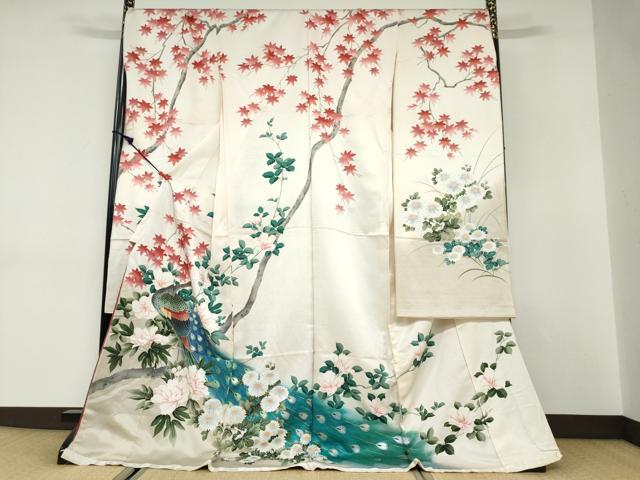 平和屋着物●豪華振袖 孔雀草花文 金彩 仮絵羽 逸品 未使用 DABC2954ud