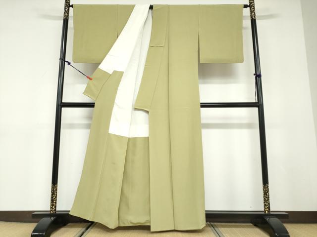 平和屋着物●上質な色無地 抹茶色 正絹 逸品 DABC2975ud