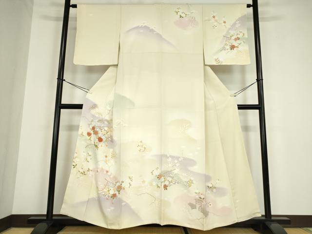 平和屋着物●訪問着 几帳花文 暈し染め 金彩 反端付き 正絹 逸品 未使用 DABC3062az