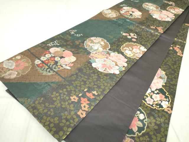 平和屋着物▼六通柄袋帯 唐織 雪輪花丸文 金糸 正絹 逸品 DABC3090az