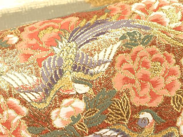 平和屋着物▼両面 六通柄袋帯 鳳凰牡丹文 金糸 正絹 逸品 DABC3093az