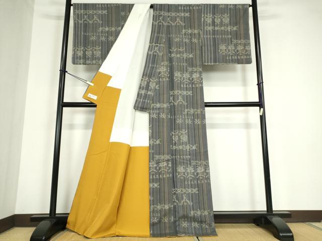 平和屋着物●上質な紬 更紗花文 杢目絞り やまと誂製 正絹 逸品 DABC3180az