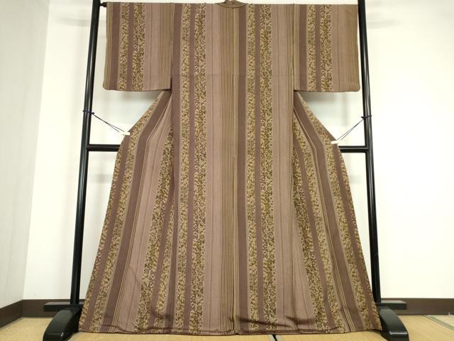 平和屋着物●上質な小紋 更紗花間道 鬼しぼ縮緬 正絹 逸品 DABC3192az