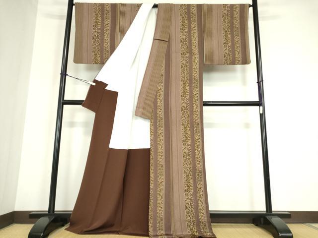 平和屋着物●上質な小紋 更紗花間道 鬼しぼ縮緬 正絹 逸品 DABC3192az
