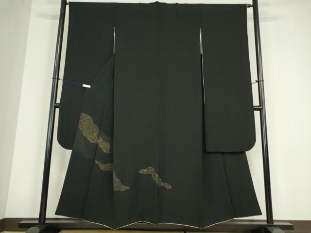 平和屋着物●豪華振袖 道長霞文 黒地 金糸 正絹 逸品 DABC3193az