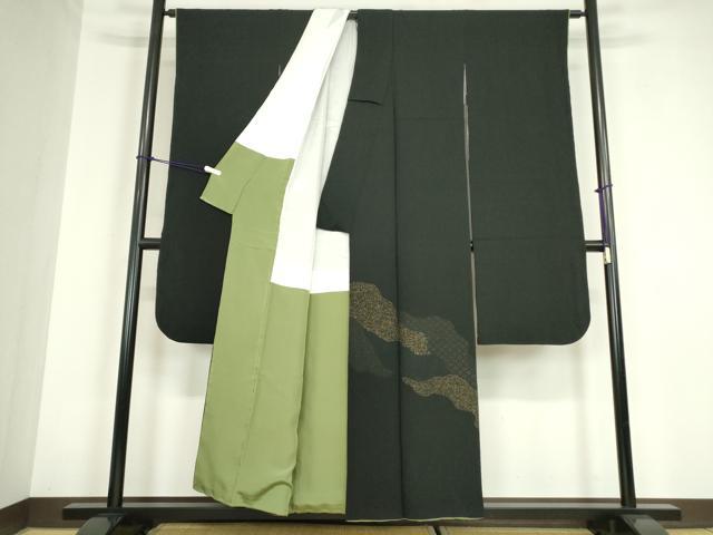 平和屋着物●豪華振袖 道長霞文 黒地 金糸 正絹 逸品 DABC3193az