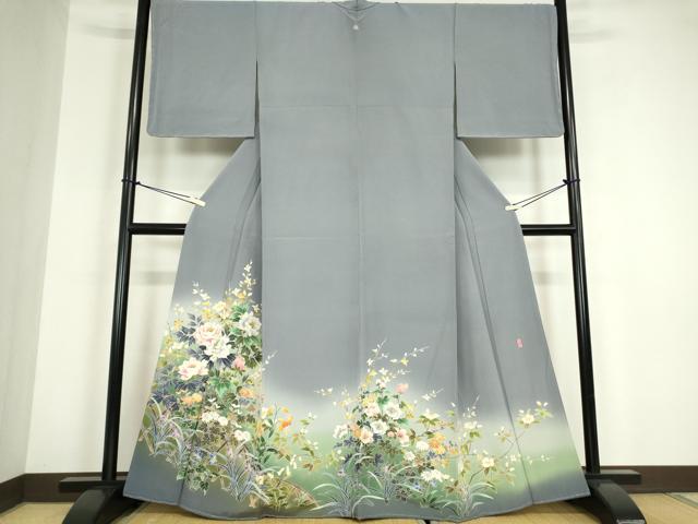 平和屋着物●十日町友禅作家 岡村蒼風 色留袖 籬花文 暈し染め 反端付き 正絹 逸品 未使用 DABC3195az