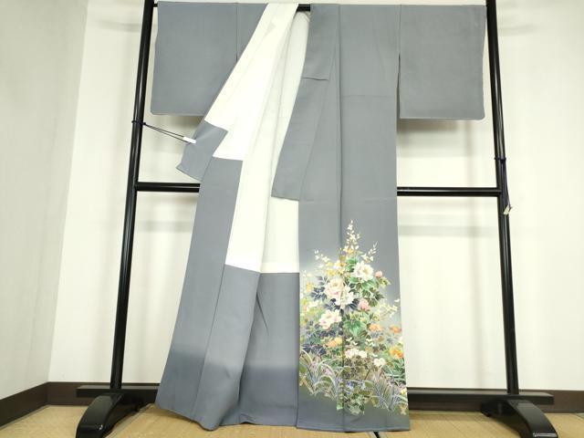 平和屋着物●十日町友禅作家 岡村蒼風 色留袖 籬花文 暈し染め 反端付き 正絹 逸品 未使用 DABC3195az