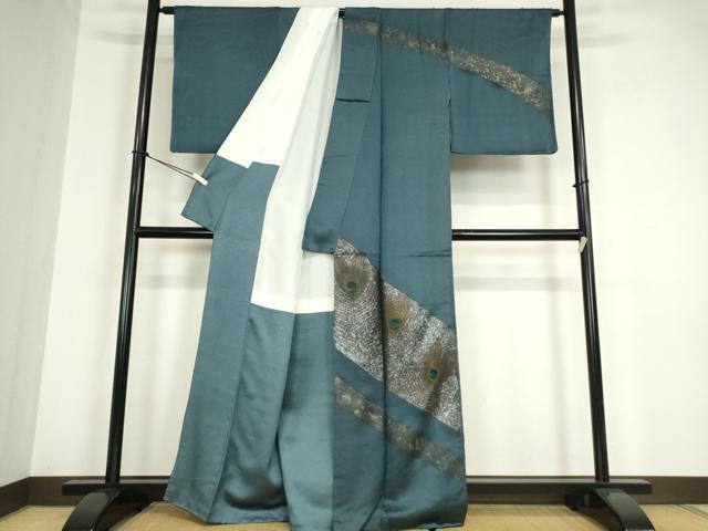平和屋着物●訪問着 孔雀羽根文 金銀彩 正絹 逸品 DABC3203az